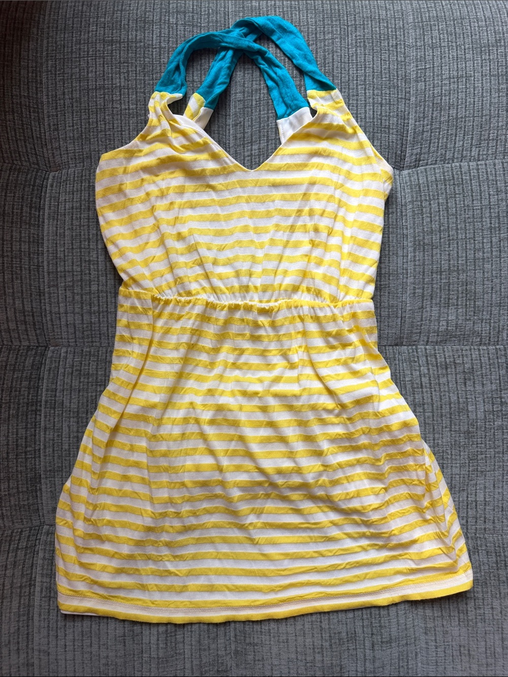 Charlotte Russe Yellow & White Striped Sundress with Teal Halter